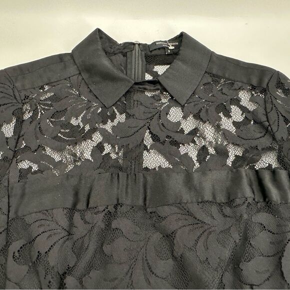 Nanette Lepore Black Flaming Love Lace Top Sheer Satin Size 6 - Picture 3 of 11